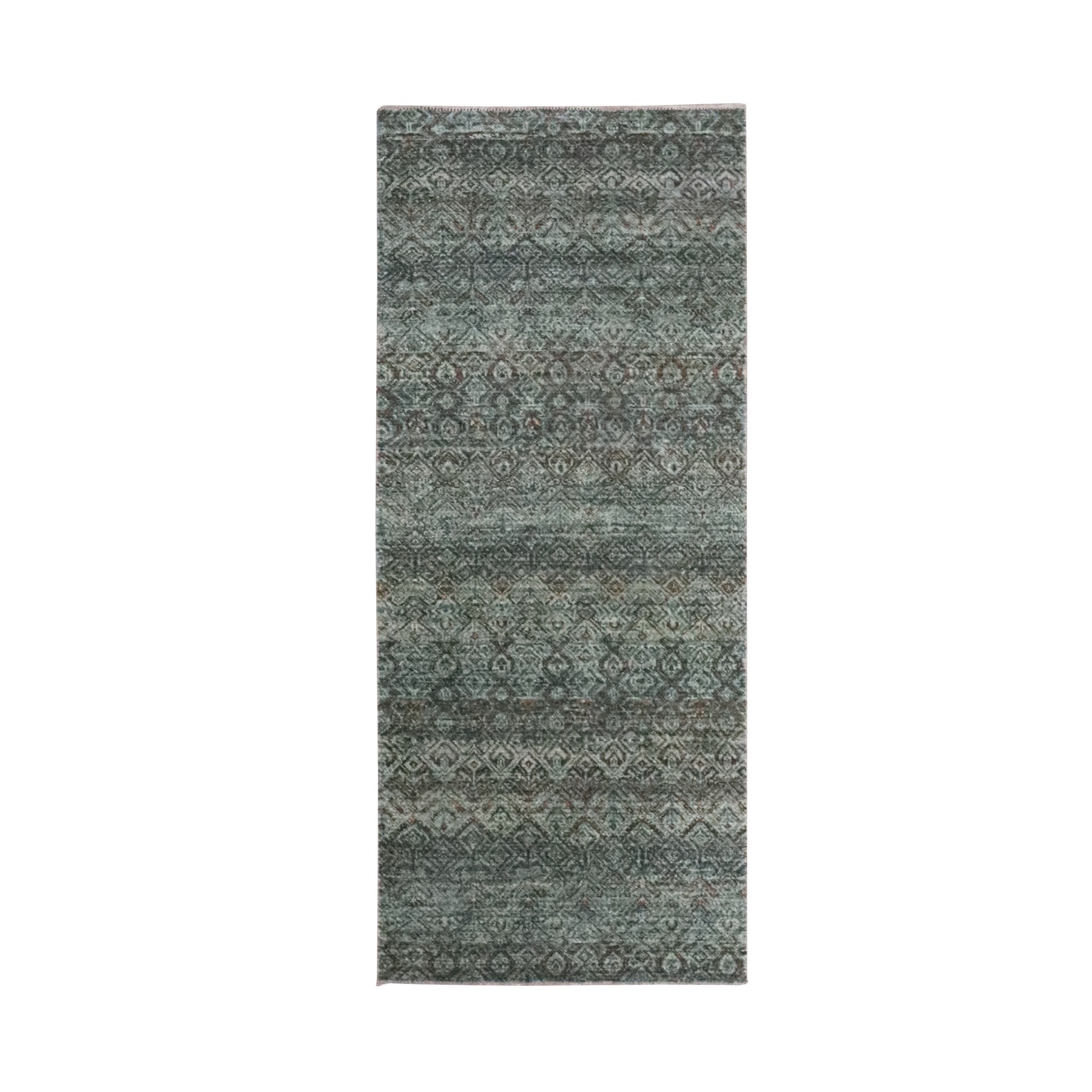 2'7"x6' Stone Gray, Kohinoor Herat Pattern, Hand Knotted, Small Geometric Repetitive Diamond Design, Soft Wool, Tone on Tone, Runner, Oriental Rug 